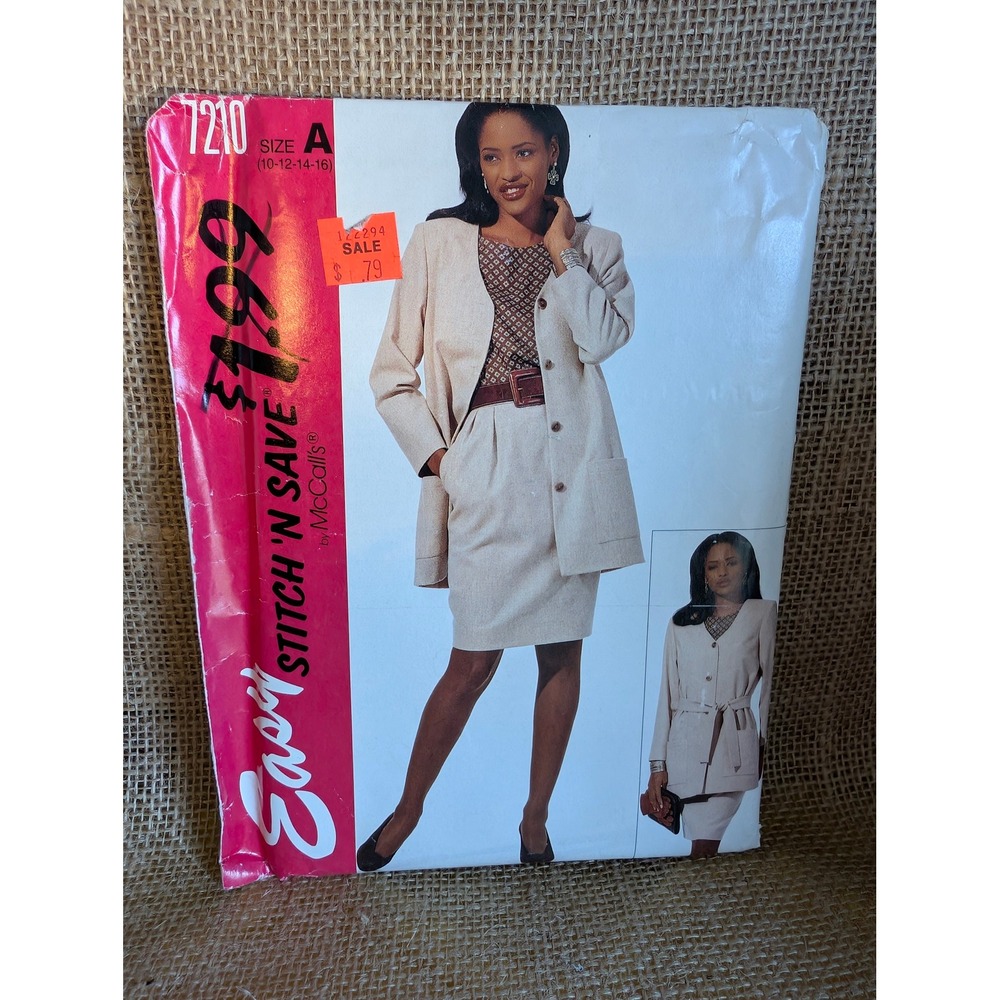 Vintage McCalls 7210 Easy Stitch N Save Jacket Top Skirt Sash Pattern Size 10-16
